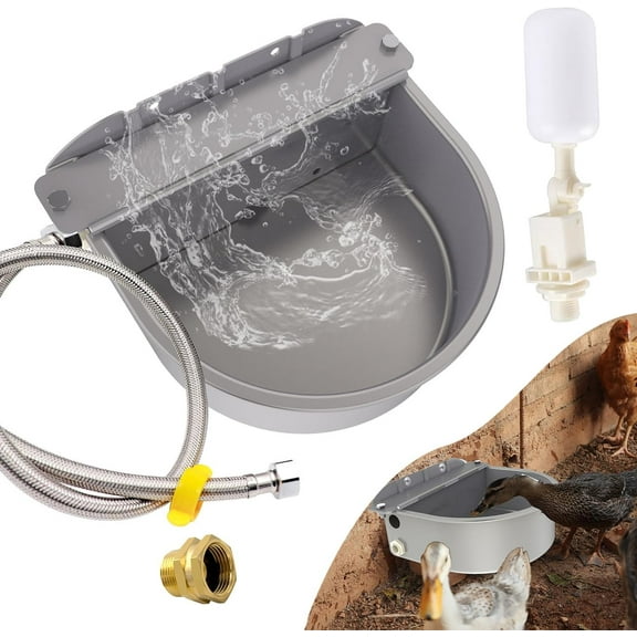 Automatic Water Dispenser for Dog Water Bowl Dispenser Large Size Stainless-Steel Waterer Feeder Self Filling Water Trough for Poultry and Livestock (Metallic Gray, Large)