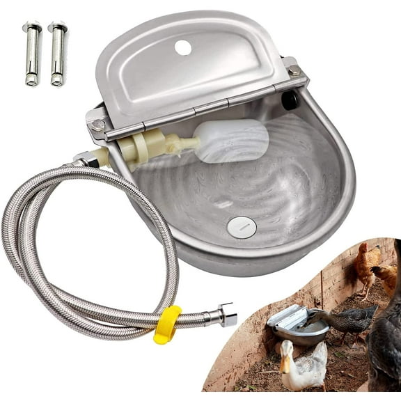 Automatic Water Dispenser for Dog Water Bowl Dispenser Large Size Stainless-Steel Waterer Feeder Self Filling Water Trough for Poultry and Livestock (Stainless Steel, Large)