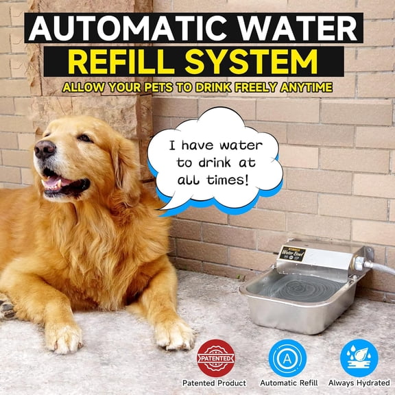Automatic Water Dispenser for Dogs, 101oz Outdoor Dog Water Bowl, 304 Stainless Steel Water Feeder for Small to Large Pets, Large Livestock Waterer, Anti-Tipping, Water Auto-Fill, Easy to Clean