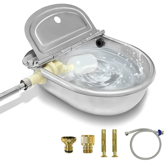 Automatic Water Dispenser for Dogs,3L Automatic Horse Waterer Bowl with Float Valve,304 Stainless Steel auto self Filling Dog Water Bowl Dispenser Outdoor Livestock Water Bowl Kit for Chicken