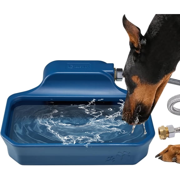 Automatic Water Dispenser for Dogs/Cats, 1 Gallon Auto-Fill Water Bowl Dispenser for Indoor/Outdoor, Large Water Feeder for Pets/Livestock, , Wide Mouth, Fits GHT 3/4" Faucet, Blue