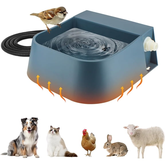 Automatic Water Dispenser for Dogs with Heater, Outdoor and Indoor, 2L Heated Water Bowl, Heated Watering Trough for Cats Chickens Rabbits Birds Bath Auto-Fill