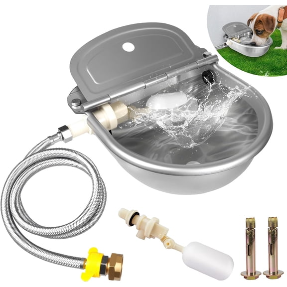 Automatic Water Dispenser for Dogs, Waterer for Outdoor, Stainless Water Bowl Dispenser for Livestock Waterer,Chicken Water System, self Filling Water Bowl Fit 3/4'' GHT Faucet