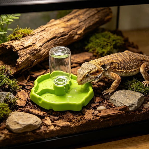 Automatic Water Dispenser, Plastic Gravity Fed Waterer for Tortoises, Lizards, Chickens, and Small Pets