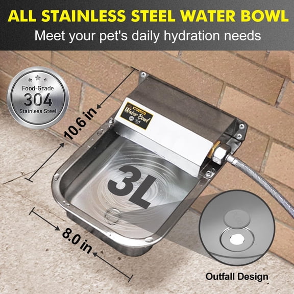 Automatic Water Dispenser for Dogs, Patented 3L Outdoor Stainless Steel Drinking Bowl with GHT Faucet Connection