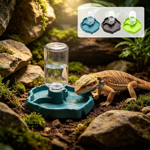 Automatic Water Dispenser for Reptiles with Gravity Siphon and Leak-Proof Design, Non-Slip Base for Tortoises Lizards and Chickens