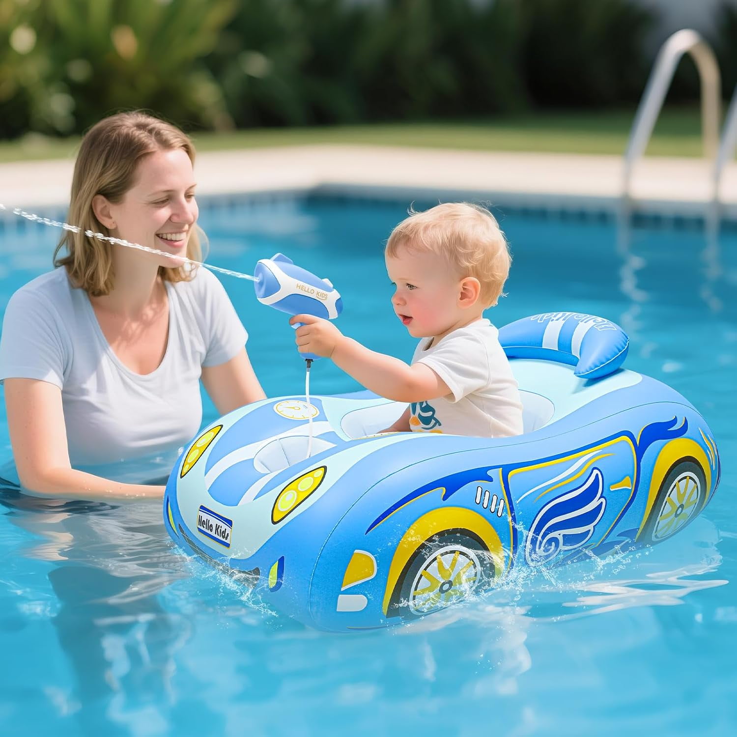 Automatic Water Gun with Toddler Pool Float, Inflatable Car Baby Pool ...