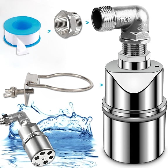 Automatic Water Level Control Ball Valve, 3/4 to 1/2 Inch Stainless Steel Float Valve for Tank, Pool, Pond, Fish Tank, Livestock Troughs