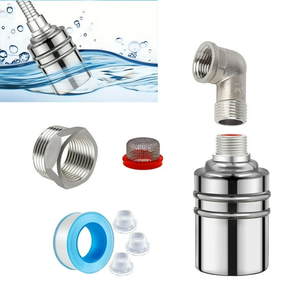 Automatic Water Shut Off Valve with Adapters, Mini Float Valve for Water Tanks, Pool Auto Fill, and Chicken Waterers, No Electricity Required