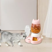 Automatic Waterer Press Food Feeding Cat Feeder and Water Dispenser Pet Feeder Drinker Feeder for Pet Accessories Indoor Cats Pink