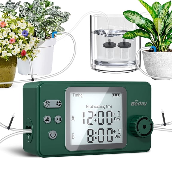 Automatic Watering System Dual Pump Rechargeable Automatic Plant Waterer for Plants Timer 2 Independent Zones Drip Irrigation Kit Smart Self Watering Device for Indoor Plants