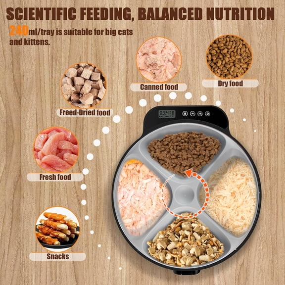 Automatic Wet Food Cat Feeder – Refrigerated 4-Meal Timed Fresh Food Dispenser with 2 Ice Packs, Ideal for Cats & Small Dogs, Black