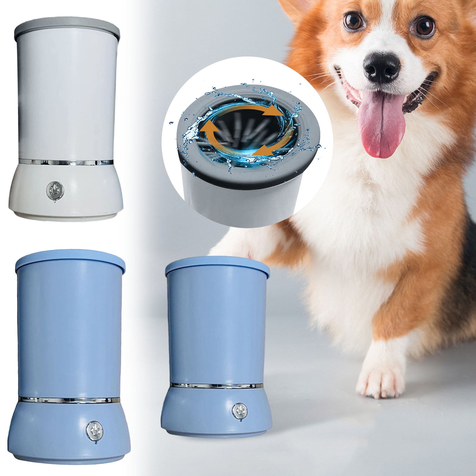 Automatic White Portable Washer and Massager for Dogs and Cats with USB Rechargeable Silicone Brush for Grooming and Cleaning on Indoor Use