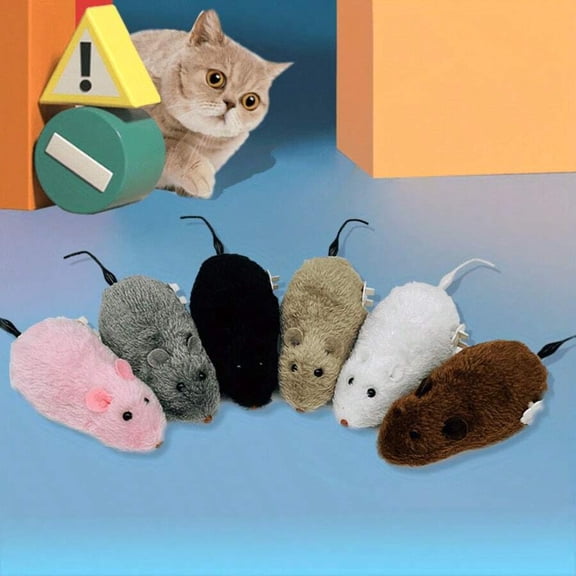 Automatic Wind-Up Mouse Cat Toy - Random Color, Plush Fabric, Battery-Free Interactive Chase Toy