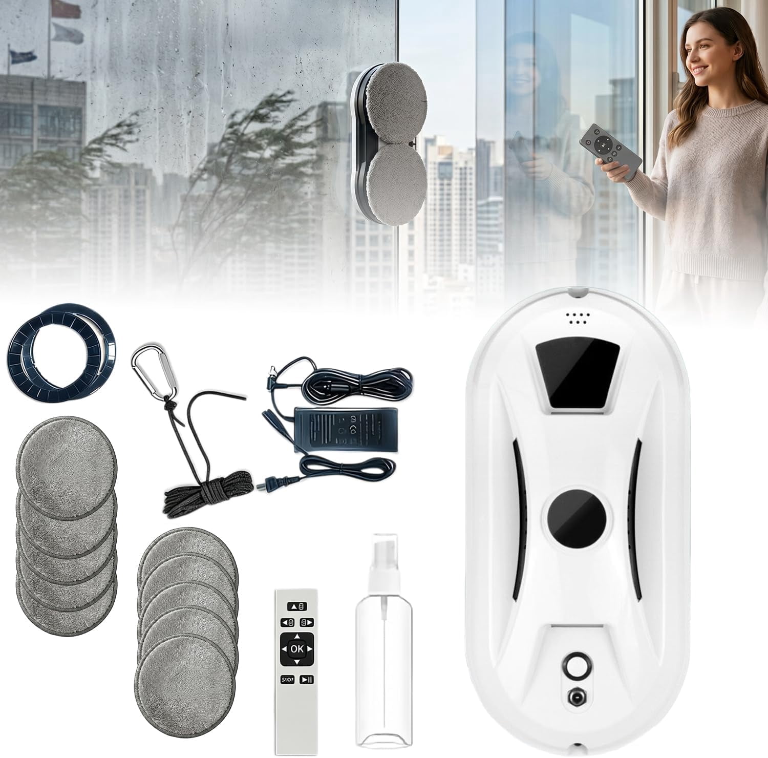 Automatic Window Cleaning Robot with 3200Pa Suction and Dual Automatic Spray, Smart Glass Vacuum for High Rise Windows, AI Edge Detection Safety, AI Path-Planning, Streak Free Hands Free Wash