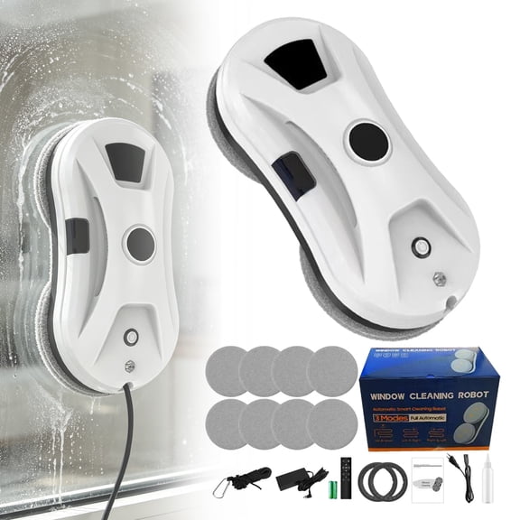 Automatic Window Cleaning Robot,Robot Window Cleaner with AI Intelligent Positioning & Edge Detection & Powerful Suction,Anti-Drop Safety for High-Rise Glass & Large Bay Windows