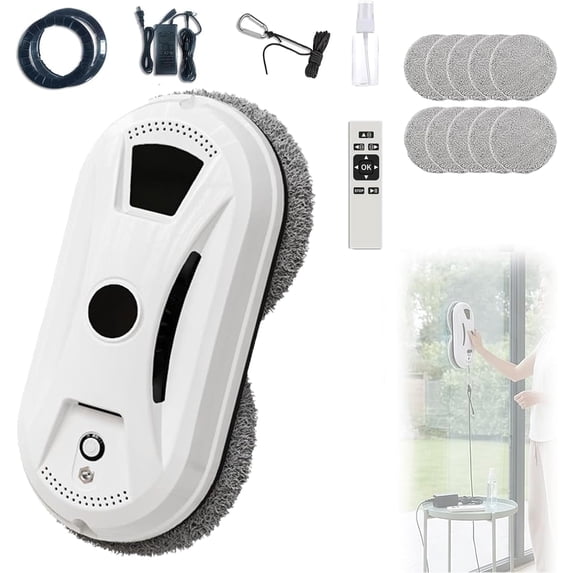 Automatic Window Cleaning Robot, Robot Window Cleaner with Intelligent Positioning & Edge Detection & Powerful Suction, Anti-Drop Safety for High-Rise Glass & Large Bay Windows