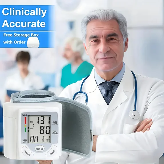 Automatic Wrist Blood Pressure Monitor Wrist Cuff with LCD Glass Curtain - Adjustable Cuff, Pulse Rate Detection & Irregular Heartbeat Alarm