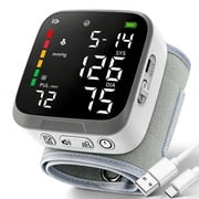 Automatic Wrist Blood Pressure Monitor, Rechargeable, Voice Broadcast ON/OFF, Large LCD Display, 2-User 300 Memory, Adju