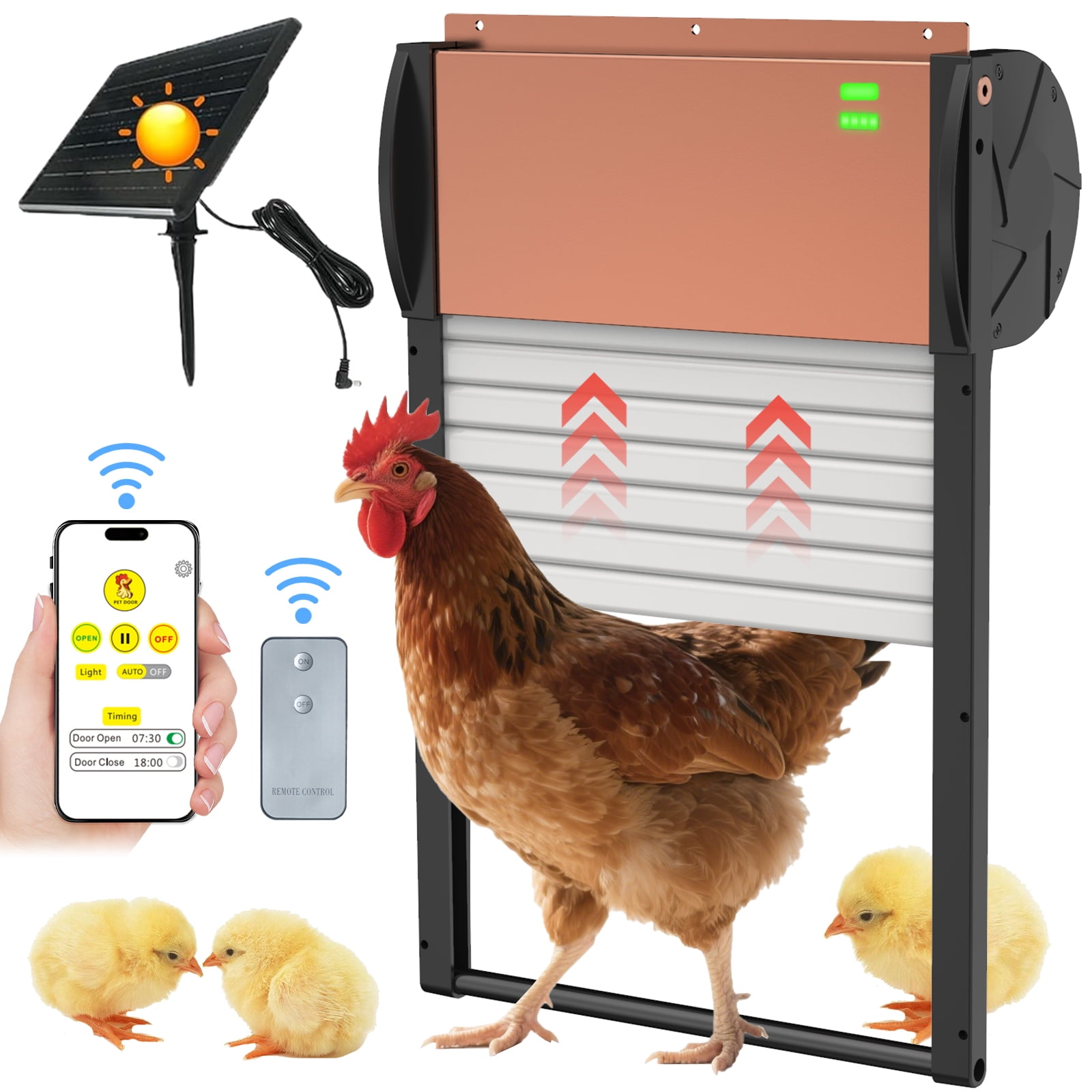 Remote Control Cooked Chicken Automatic chicken coop door APP control, solar powered chicken coop ...
