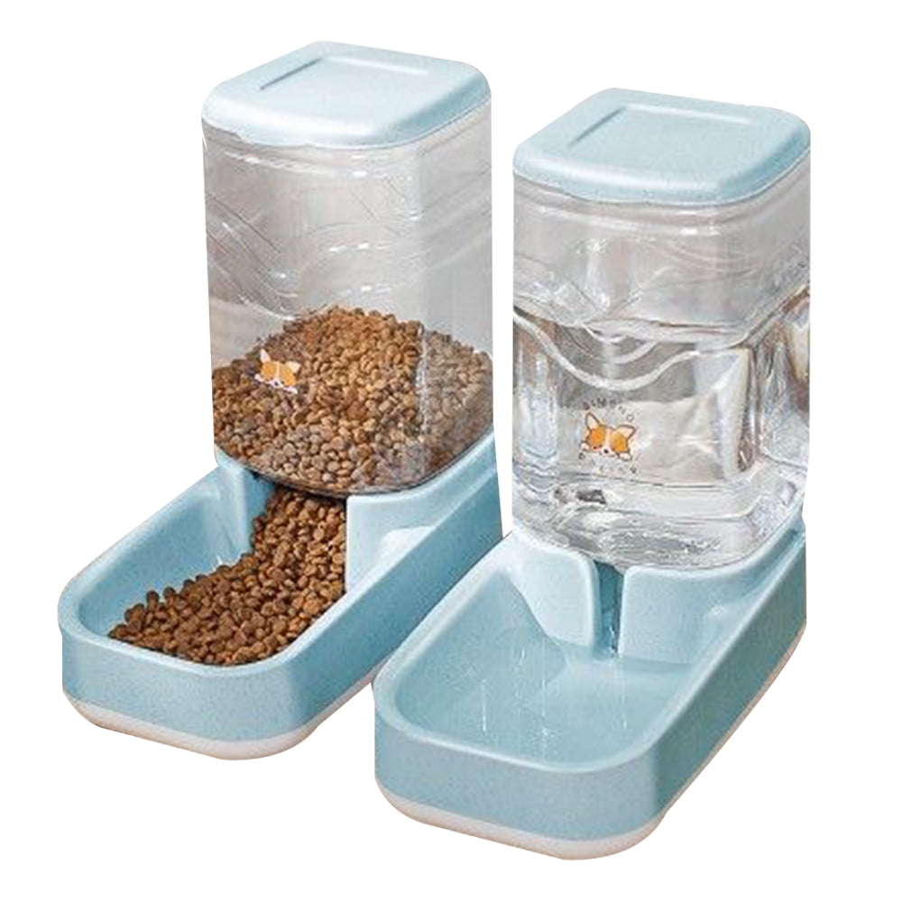 ELEVON Automatic Dog Cat Gravity Food and Water Dispenser Set with Pet Food  Bowl for Small Large Pets Puppy Kitten Rabbit Large Capacity(White&Gray)