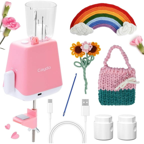 Automatic i Cord Knitting Machine,Electric Efficiently DIY Knitting Crochet Machine for Crocheters(Pink)