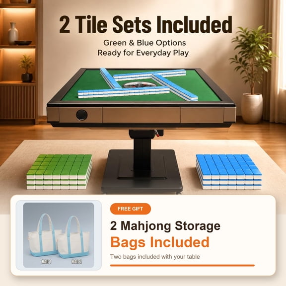 Automatic mahjong table Suitable for Americans, Filipinos, Chinese,Folding Electric Mahjong Table ,Two sets of 42mm mahjong tiles set, quiet shuffling, USB Charging(Easy to install)