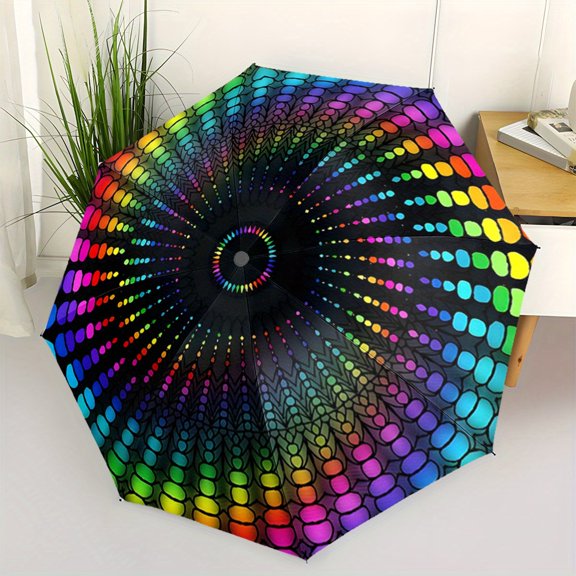 Automatic opening/closing umbrella with conjugated rainbow teardrop pattern - compact folding umbrella, windproof 8-ribbed shaft, lightweight and portable design