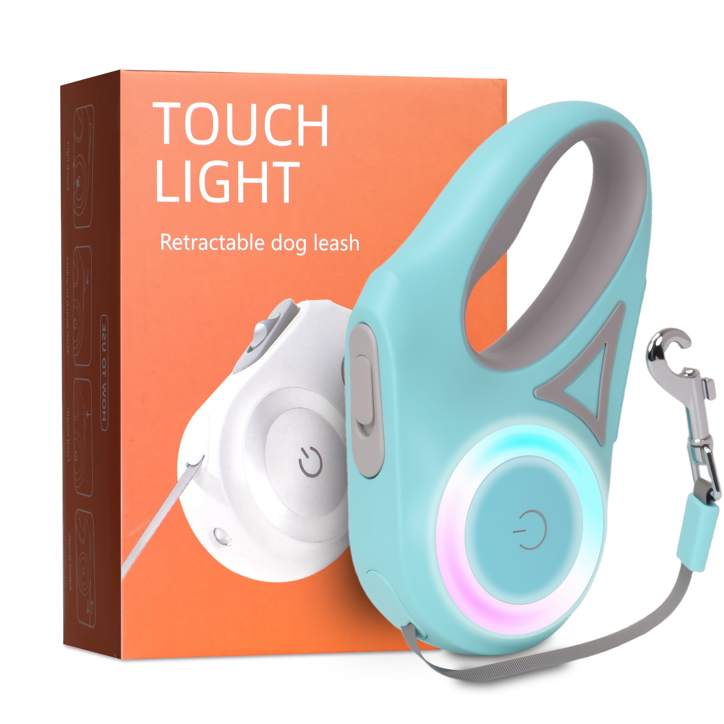 9.8FT Retractable Dog Leash with LED Light, U-Shape Tangle-Free Design & RGB Side Lights, for Small/Medium Dogs Up to 50 lbs (Batteries Not Included)