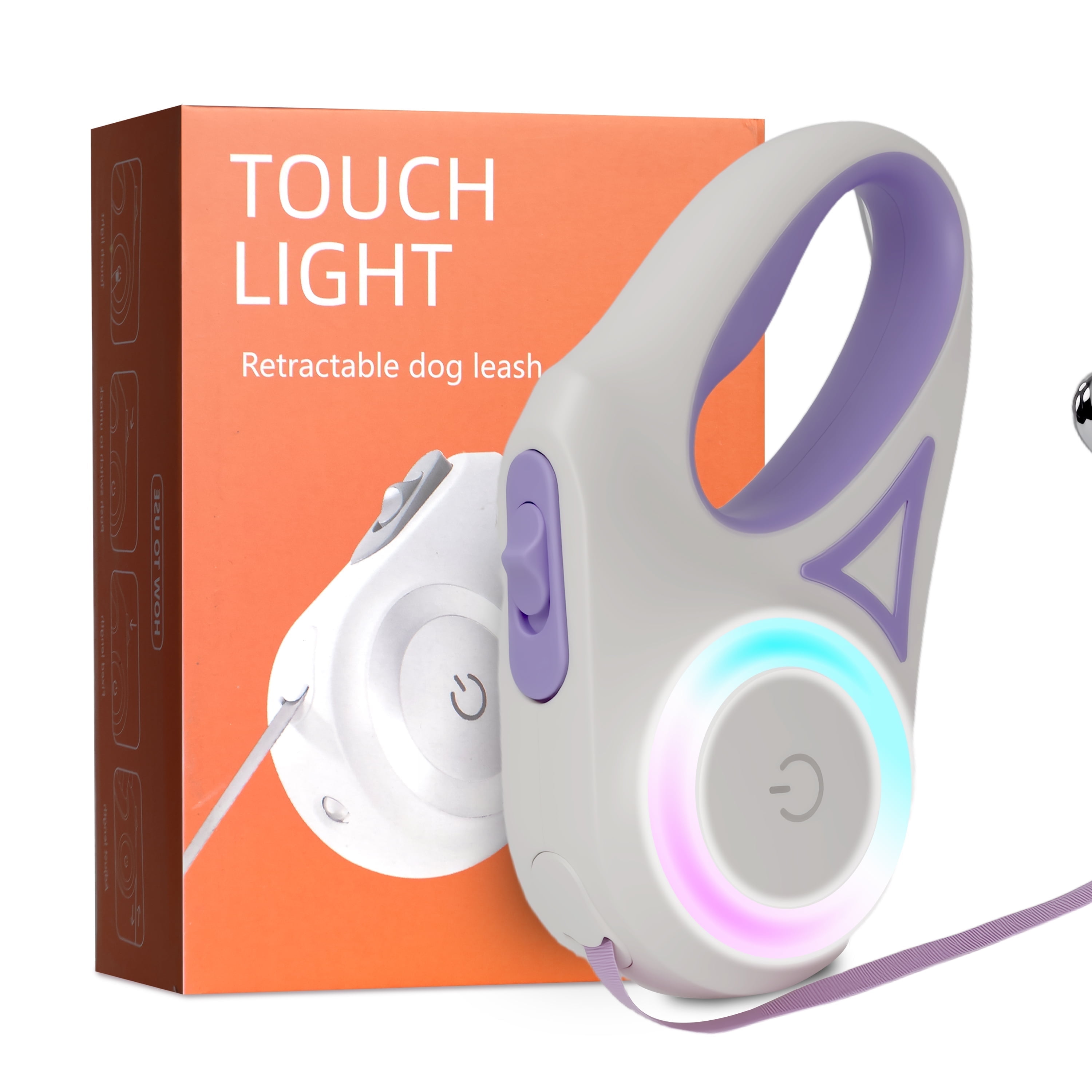 9.8FT Retractable Dog Leash with LED Light, U-Shape Tangle-Free Design & RGB Side Lights, for Small/Medium Dogs Up to 50 lbs (Batteries Not Included)