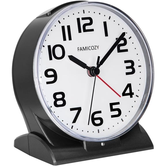 Automatically Backlighted Alarm Clock,Silent No Ticking for Seniors Vision Impaired,Easy to Set,Big Numbers,Ascending Alarm,Gentle Wake,Snooze,2 AA Battery Operated,Black