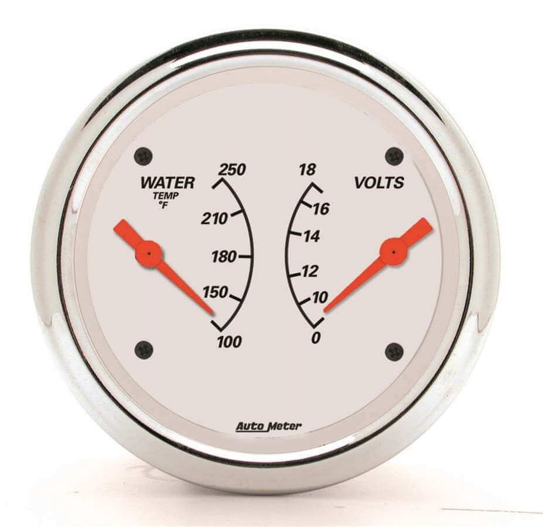 AutoMeter Gauge Dual Wtmp Volt 3-3/8in. 250 Deg. F 18V Elec Arctic ...