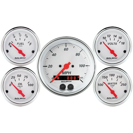 Autometer 1350 Arctic White Gauge Kit, 5 Pc., 3-3/8" & 2-1/16", Gps Speedometer