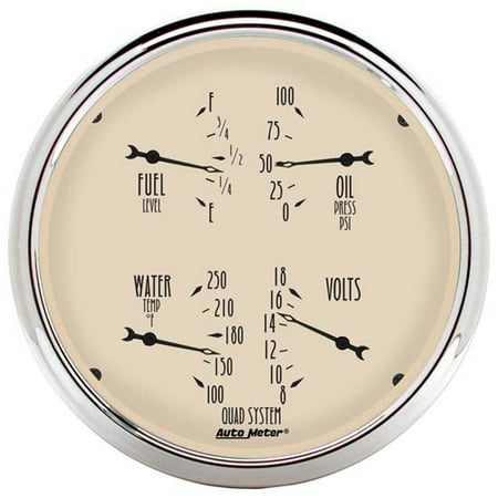 Autometer 1810 Antique Beige Quad Gauge, 5", 240 Ohm Empty-33 Ohm Full, Electric