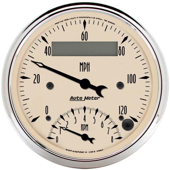 Autometer 1881 Antique Beige Tach/Speedo Gauge, 3-3/8", 120 MPH & 8K Rpm, Electric Program.