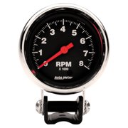 AutoMeter 2893 Traditional Chrome Tachometer; 2-5/8 in.; Black Dial Face; Chrome Bezel; Fluorescent Red Pointer; White Incandescent Lighting; Electric Air-Core; 0-8000 RPM;