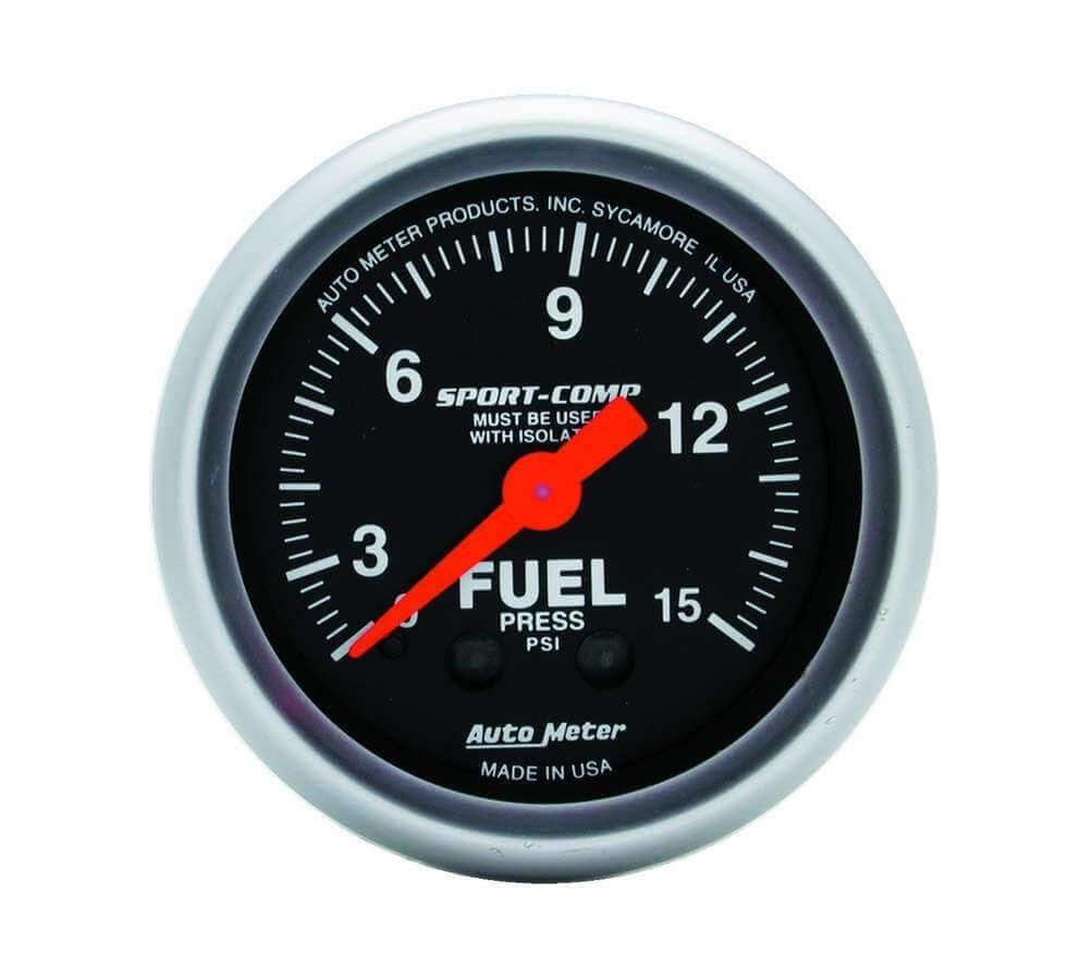 Autometer 3313 Fuel Pressure Gauge, 21/16", 15 PSI, Mechanical W/Isolator