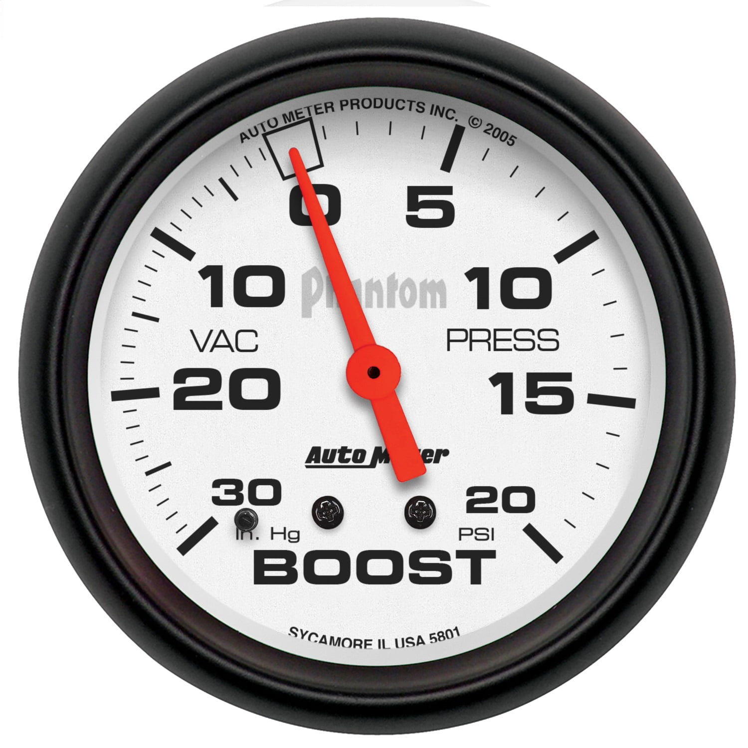 Autometer 5801 Phantom Vacuum/Boost Gauge, 25/8", 30" Hg20 PSI