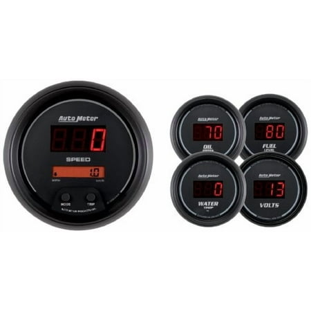 Autometer 6300 Sport-Comp Digital Gauge Kit, 5 Pc., 3-3/8" & 2-1/16", Electric Speedo, Digital, Black Dial W/ Red Led