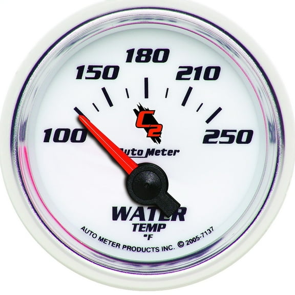 AutoMeter 7137 C2 Electric Water Temperature Gauge; 2-1/16 in.; White Dial Face; Fluorescent Red Pointer; Blue LED Lighting; Electric Air-Core; 100-250 Degree F;