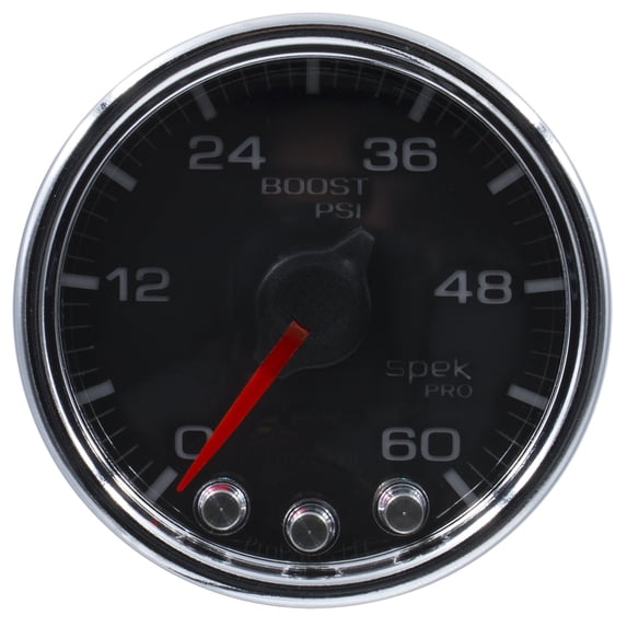 Autometer Spek-Pro Gauge Boost 2 1/16in 60psi Stepper Motor W/Peak Warn Blk/Chrm - P30431