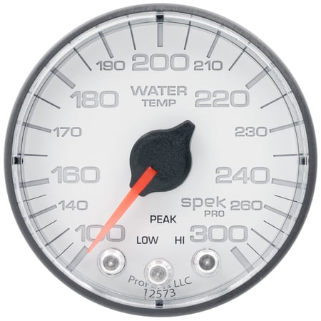 Autometer Spek-Pro Gauge Water Temp 2 1/16in 300f Stepper Motor W/Peak Warn Wht/Blk - P346128