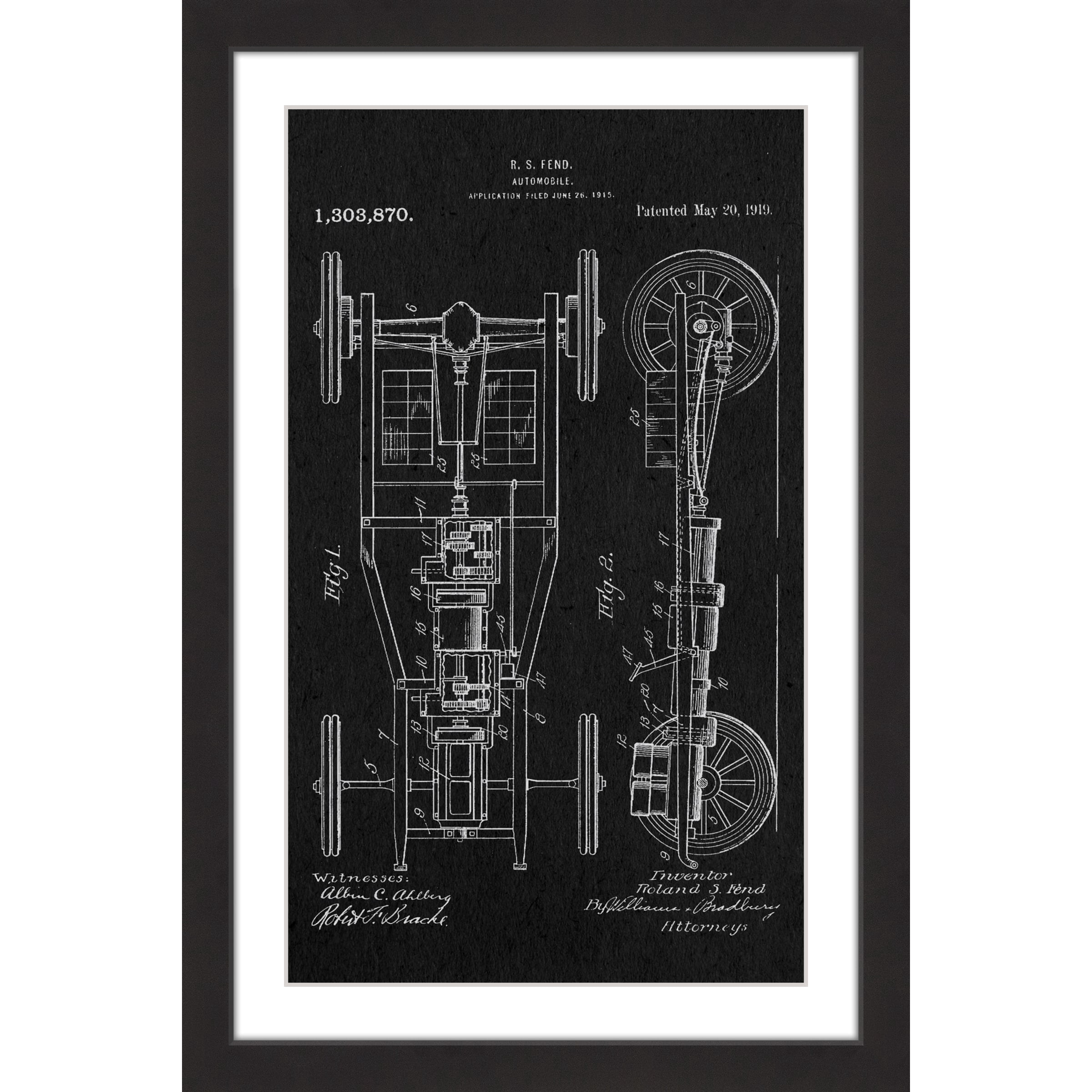 "Automobile 1919 Black Paper" Framed Painting Print