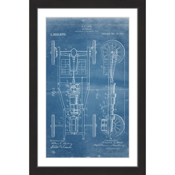 "Automobile 1919 Blueprint" Framed Painting Print
