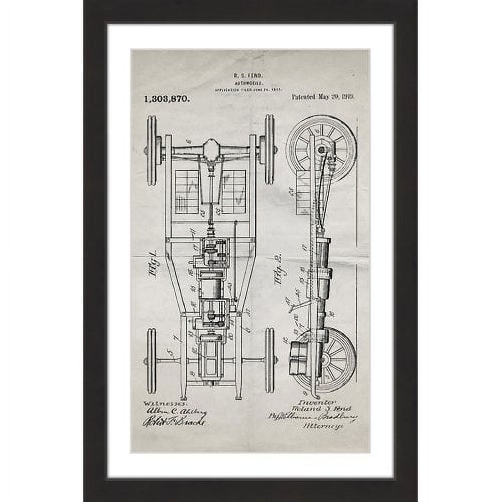 "Automobile 1919 Old Paper" Framed Painting Print