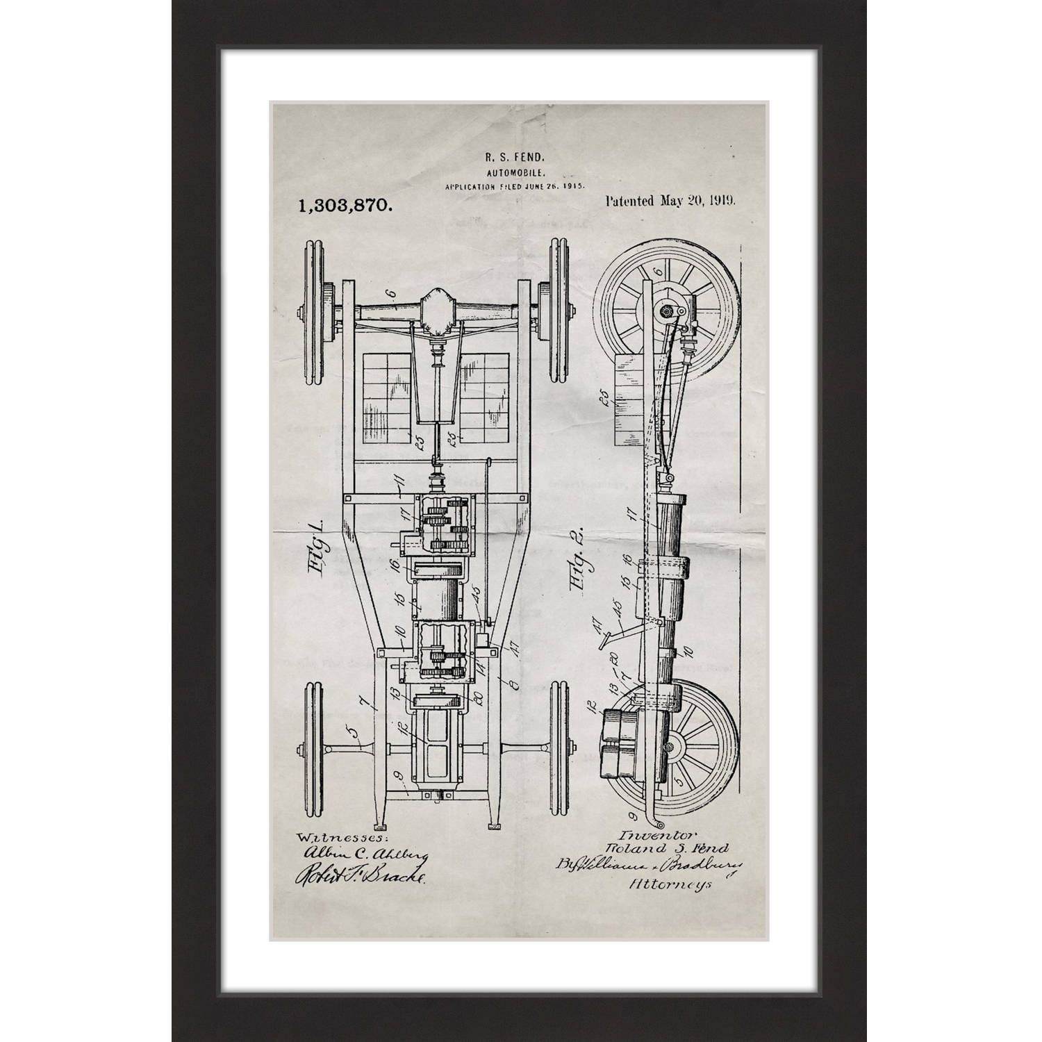 "Automobile 1919 Old Paper" Framed Painting Print