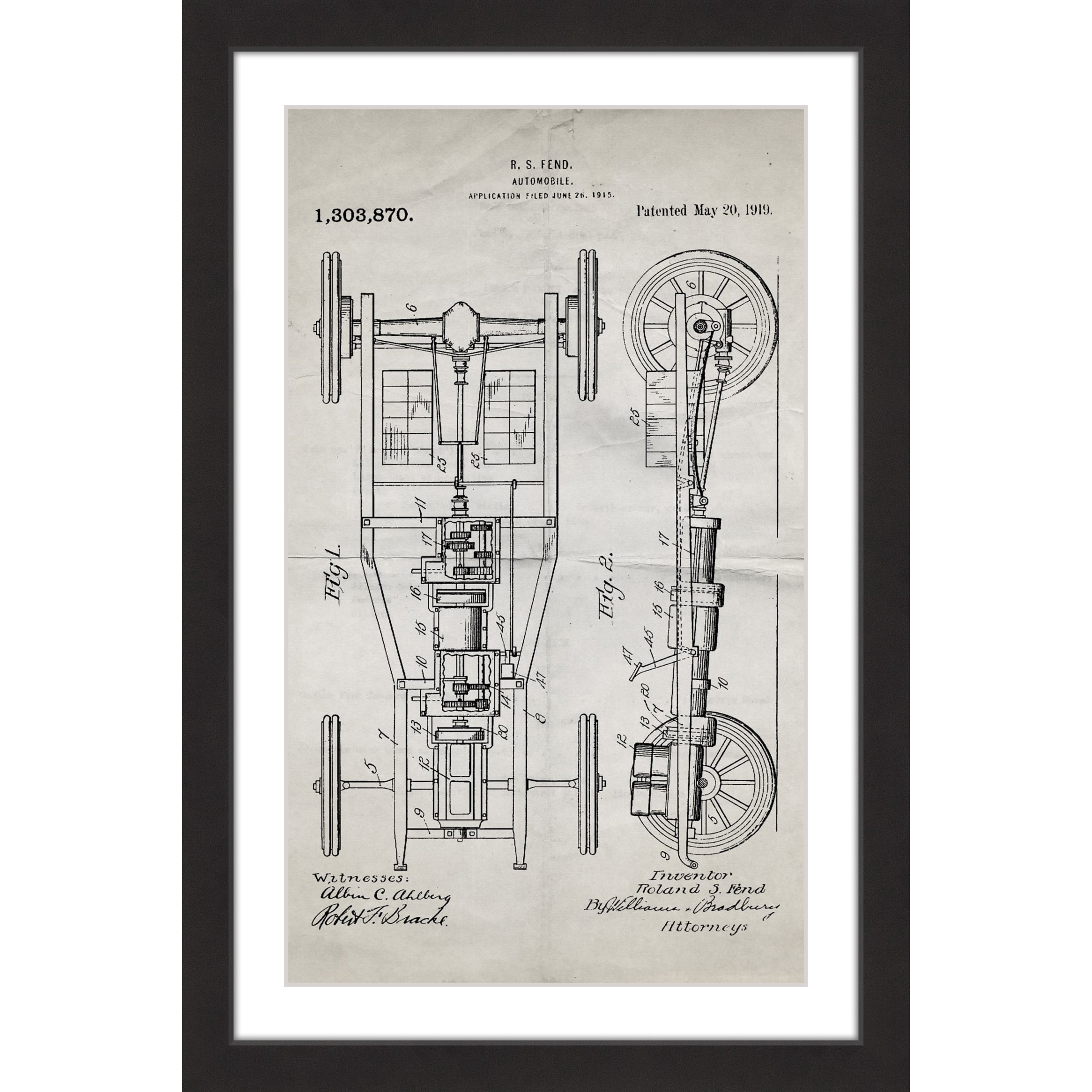 "Automobile 1919 Old Paper" Framed Painting Print
