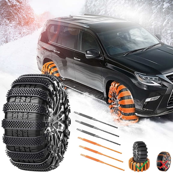 Automobile Snow Chains for Sedans & SUVs | Off-Road Anti-Skid Tire Straps | Heavy-Duty Traction Cleats, Wear-Resistant, Ice-Breaking Grip | 10 Piece Set