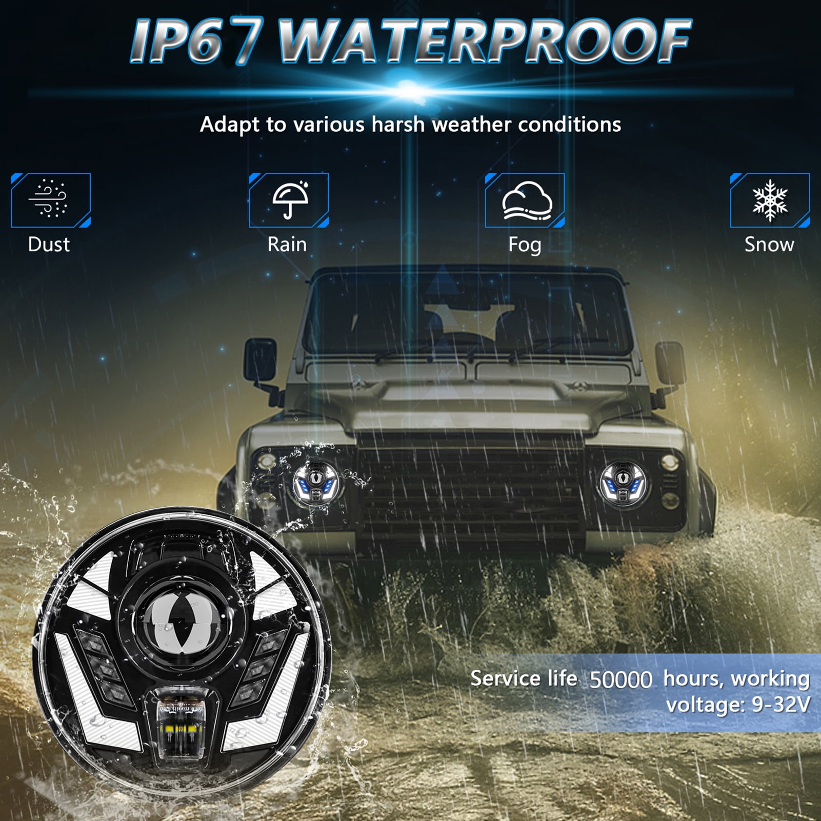 Automobile headlights,With Low Headlamp With Led 7 Led Turn Land Round