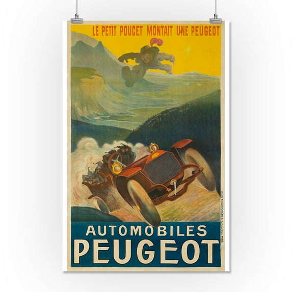 Automobiles Peugeot Vintage Poster (artist: Simmar) France c. 1906 (16x24 Giclee Gallery Print, Wall Decor Travel Poster)